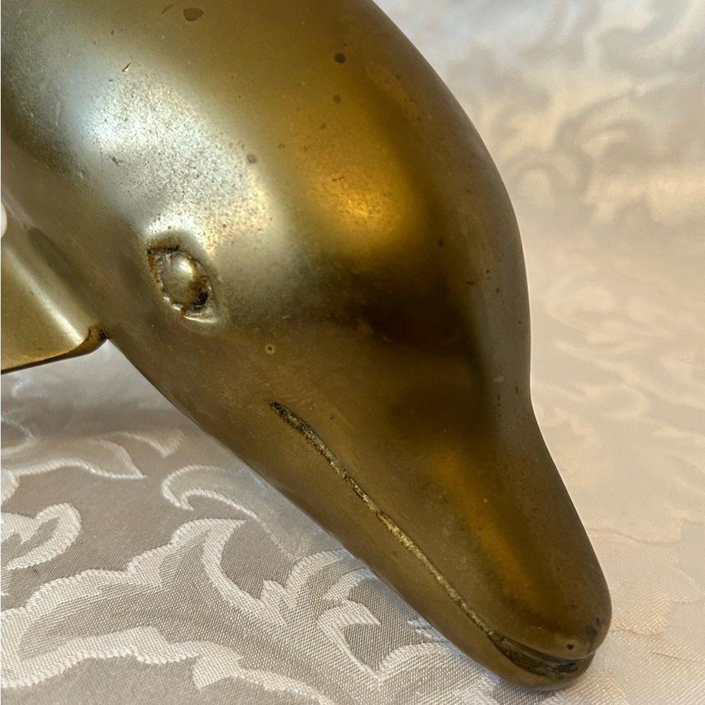 X-Large Vintage Brass Dolphin, Natural Patina, 15x7, Beach/ Seashore Decor
